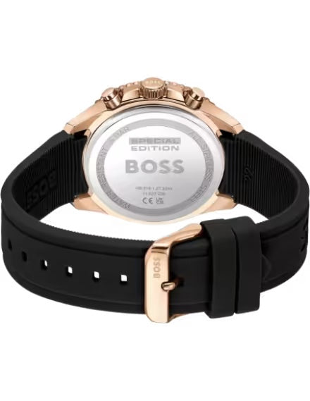BOSS HB1514168 back view – stainless steel caseback and bracelet with secure fold-over clasp – premium construction by HEY WATCH.