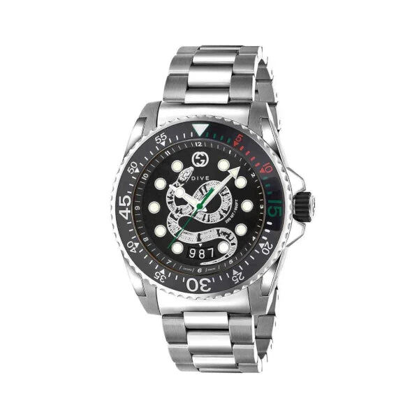 Gucci Dive YA136218 Men's Watch with black dial and steel bracelet - HEYWATCH