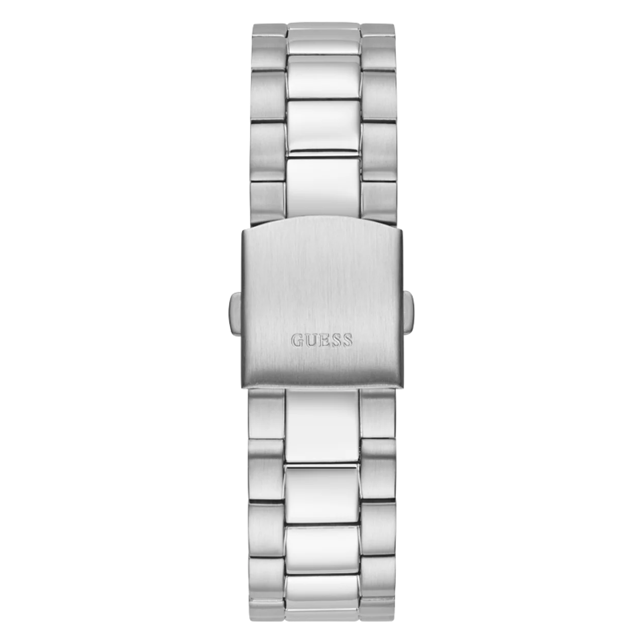 GUESS GW0542G1 clasp detail – fold-over clasp with GUESS logo on stainless steel bracelet – secure and stylish finish by HEY WATCH.