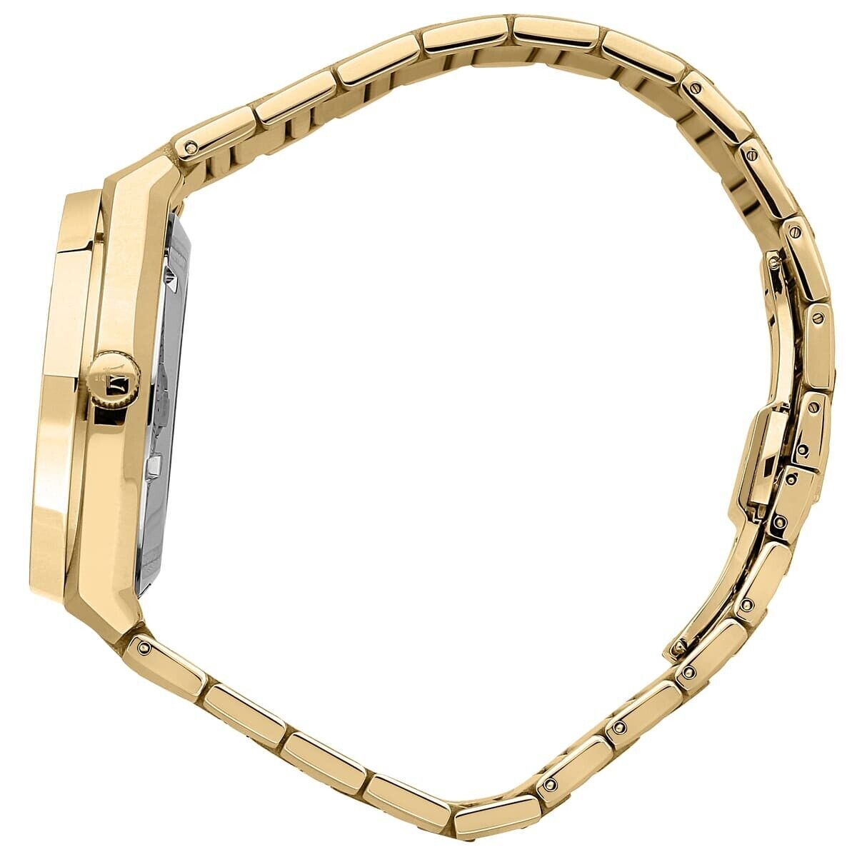 Maserati R8853142004 side view – polished gold-tone case with black dial and slim profile – refined men’s timepiece by HEY WATCH.