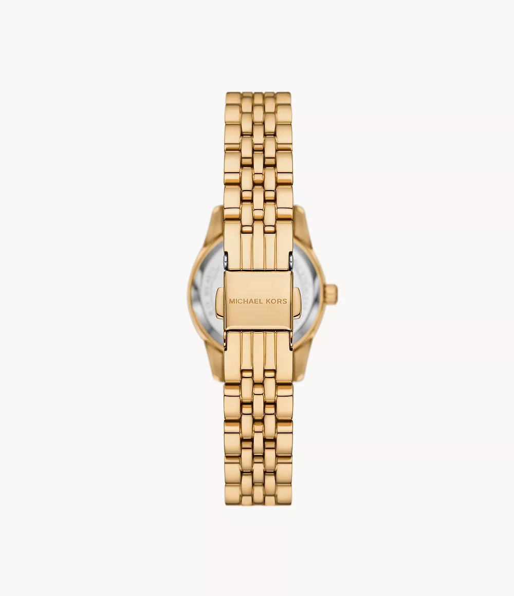 Michael Kors MK4813 back view – fold-over clasp bracelet and stainless steel caseback – refined fashion timepiece for women by HEY WATCH.