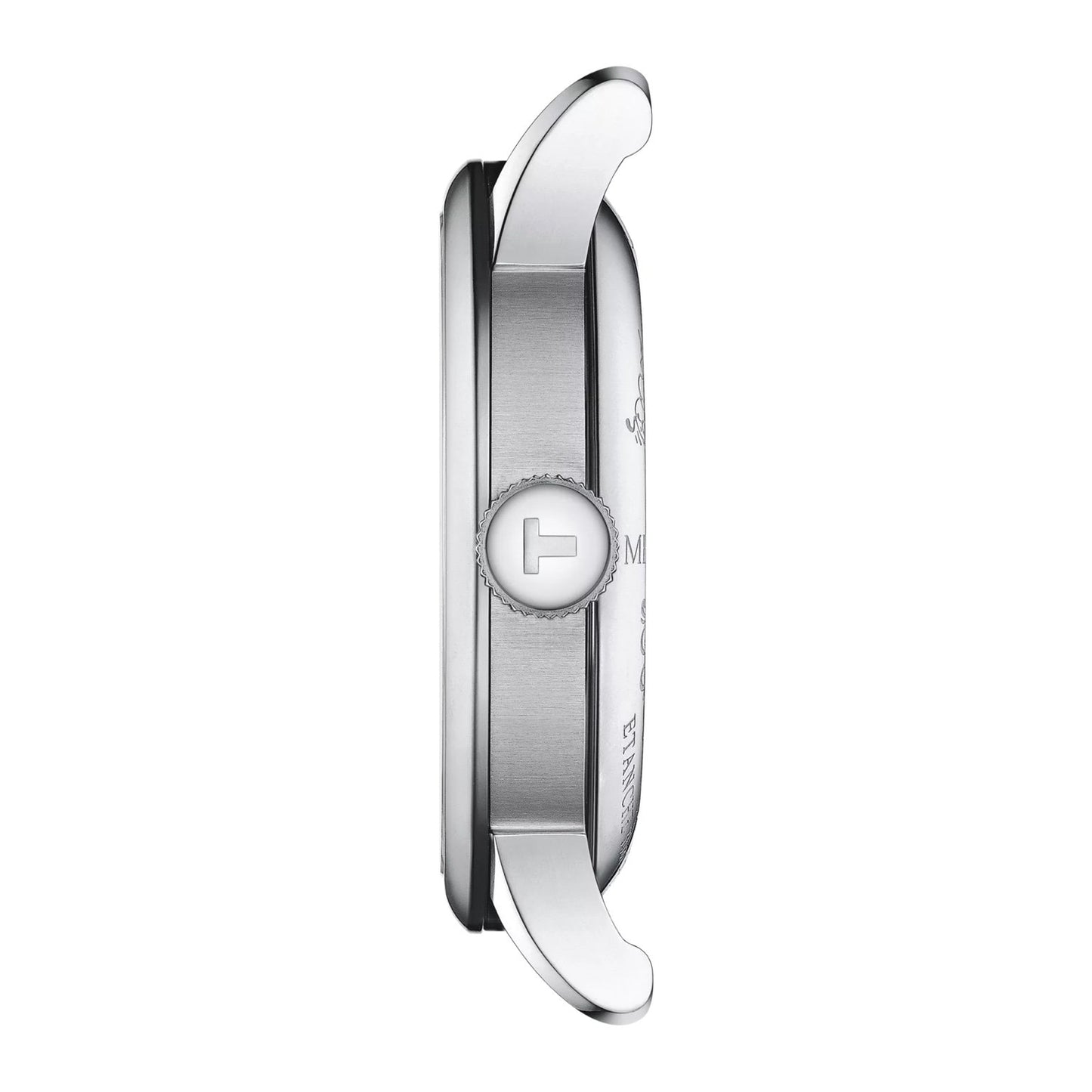 Tissot Le Locle Powermatic 80 side view – slim stainless steel case and domed sapphire crystal – refined Swiss watch by HEY WATCH.