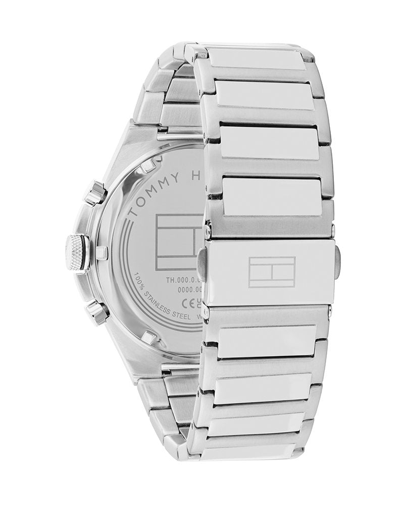 Tommy Hilfiger 1792088 back view – engraved stainless steel caseback and bracelet – durable men’s timepiece by HEY WATCH.