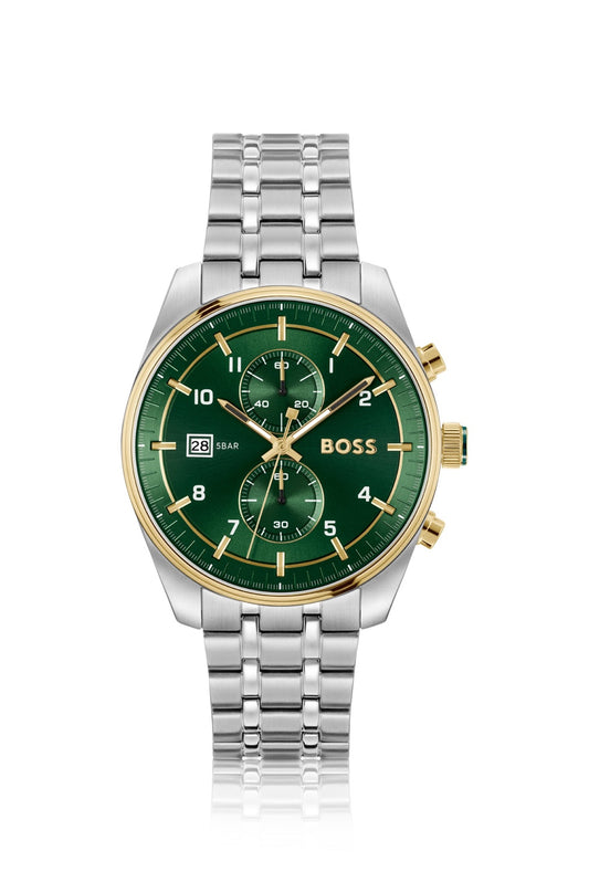 BOSS HB1514195 Men’s Chronograph Watch – Green Dial & Stainless Steel Bracelet