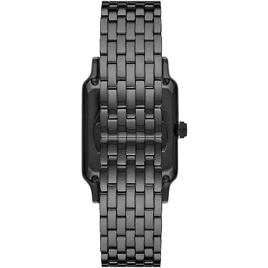 Emporio Armani AR60058 back view – engraved caseback and black stainless steel bracelet with deployment clasp – premium craftsmanship by HEY WATCH.