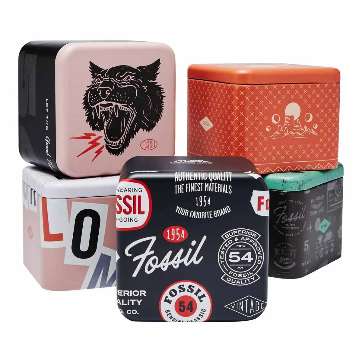 Official Fossil watch packaging – five signature Fossil boxes with elegant and modern presentation – included with every order from HEY WATCH.