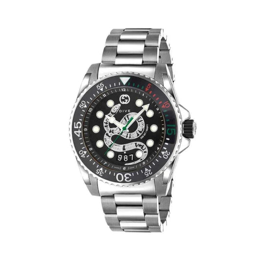  Gucci Dive YA136218 Men's Watch with black dial and steel bracelet - HEYWATCH