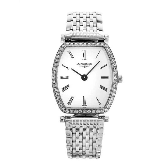 Longines L4.288.0.11.6 women’s watch with white dial, Roman numerals and diamond bezel – HEY WATCH