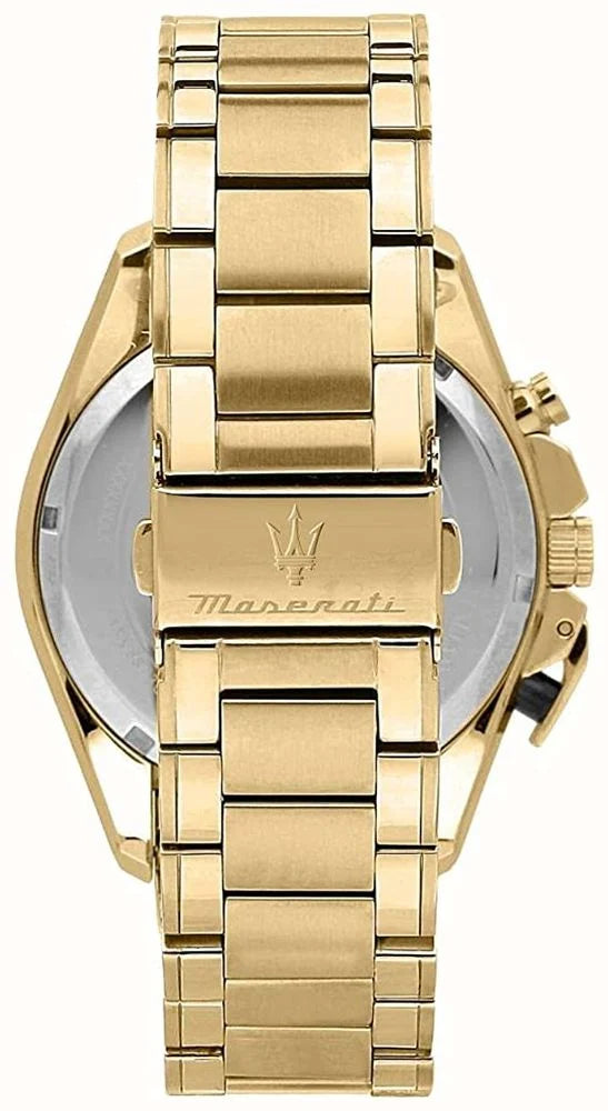 Maserati R8873612041 back view – engraved stainless steel caseback and gold-tone bracelet with fold-over clasp – elegant craftsmanship by HEY WATCH