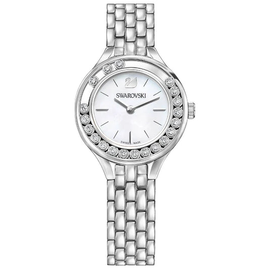 Swarovski 5242901 women's watch with silver stainless steel bracelet, white mother-of-pearl dial and crystal-set bezel – Swiss Made, available at HEY WATCH.