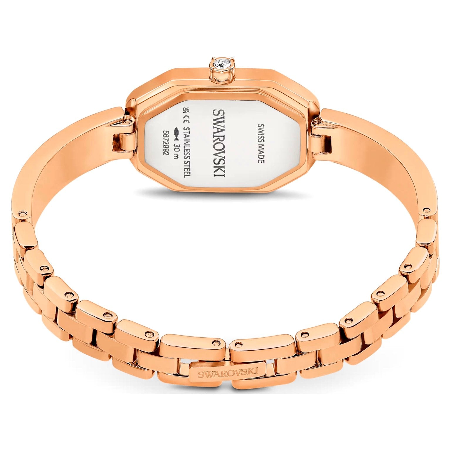 Swarovski Dextera Lux back view – stainless steel caseback with engraved details – premium Swiss-made women’s watch by HEY WATCH.