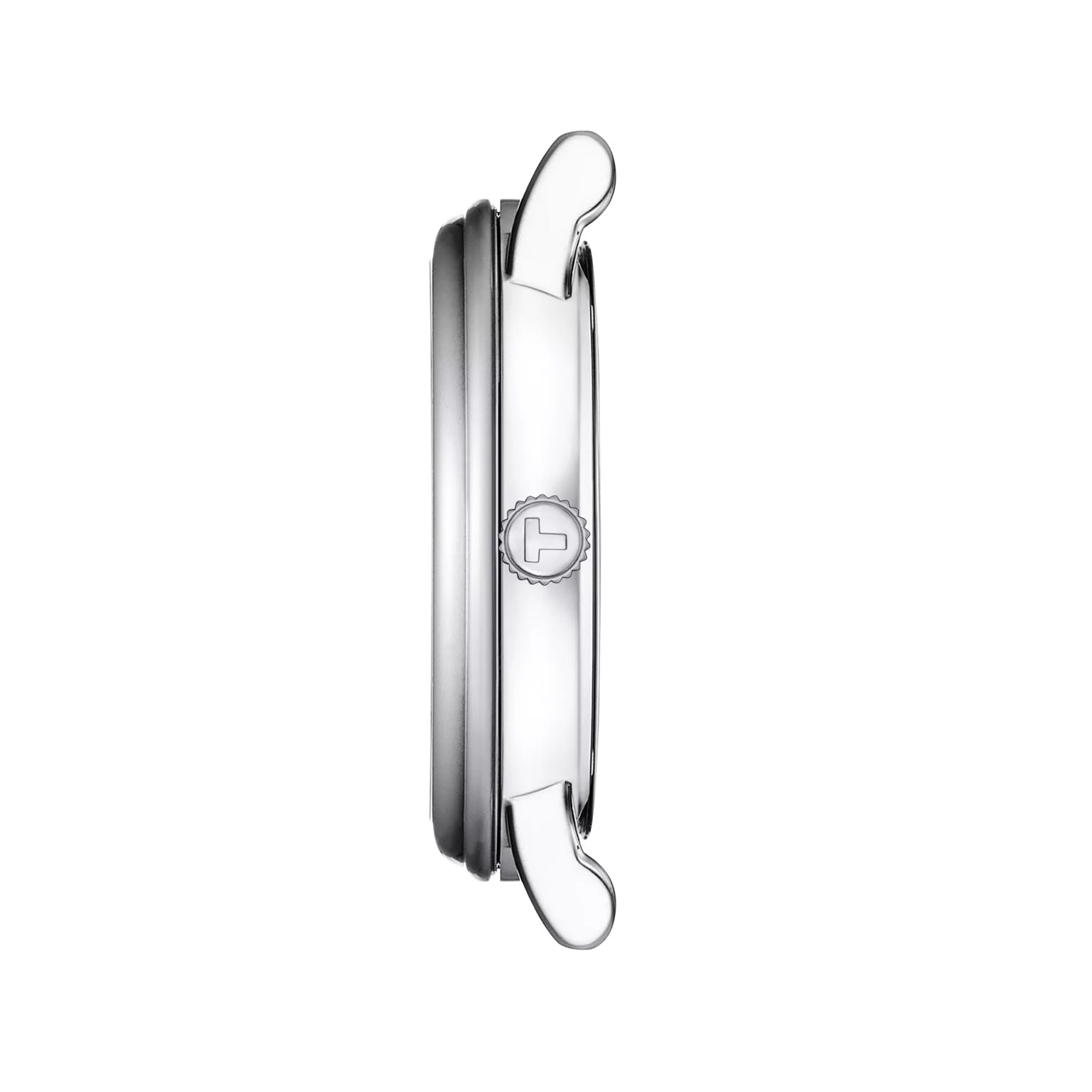 Tissot Bellissima Small Lady Moonphase side view – slim profile 26mm stainless steel case and domed sapphire crystal – elegant women’s watch by HEYWATCH
