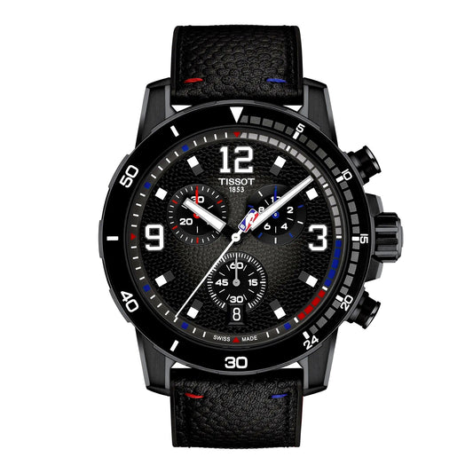 Tissot Chrono XL NBA Special Edition front view – men's Swiss chronograph watch with bold dial and NBA branding – sporty and stylish by HEY WATCH.