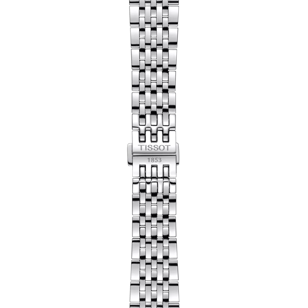 Tissot Le Locle Powermatic 80 clasp view – butterfly folding clasp on polished stainless steel bracelet – secure and stylish men’s watch by HEY WATCH.