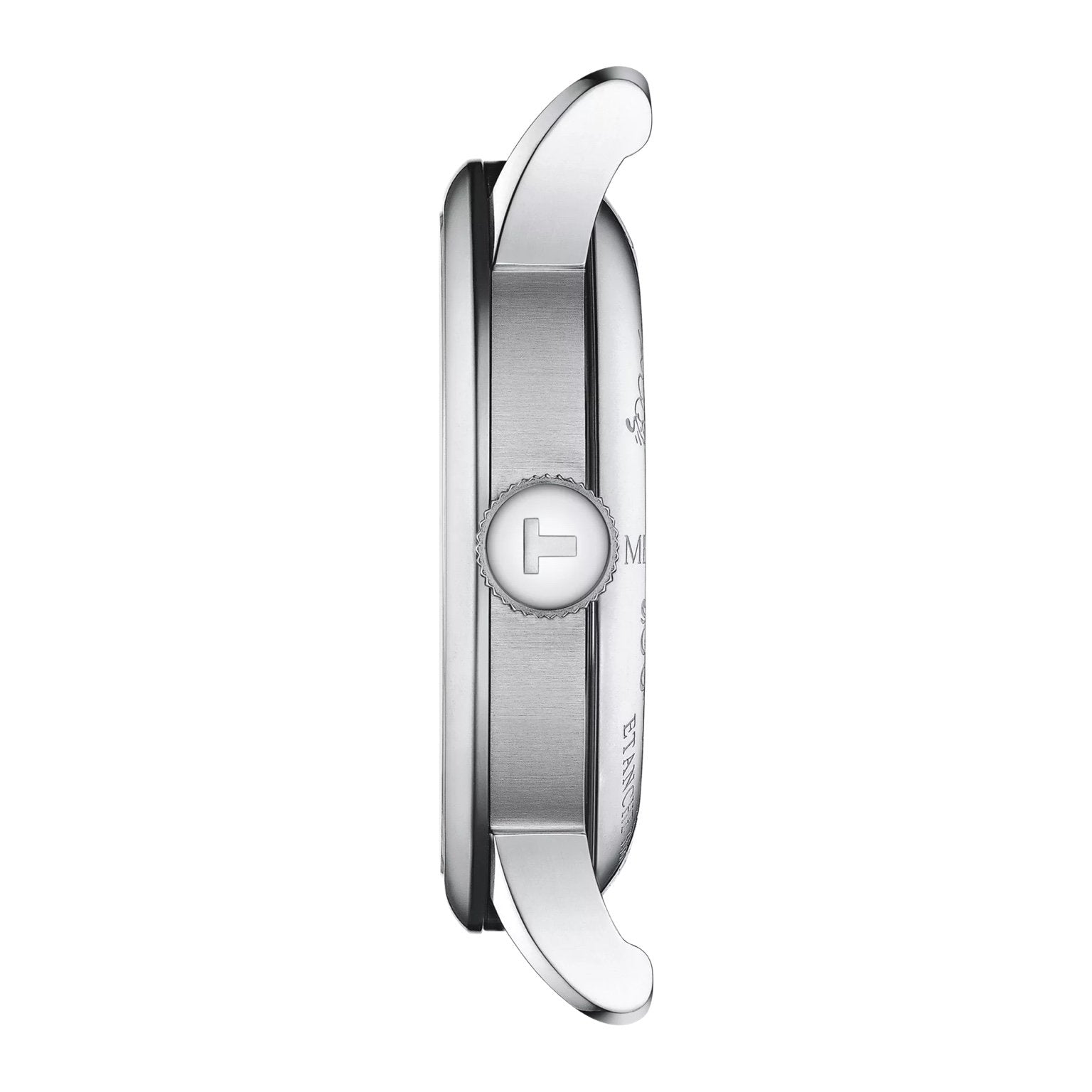 Tissot Le Locle Powermatic 80 side view – slim stainless steel case and domed sapphire crystal – refined Swiss watch by HEY WATCH.
