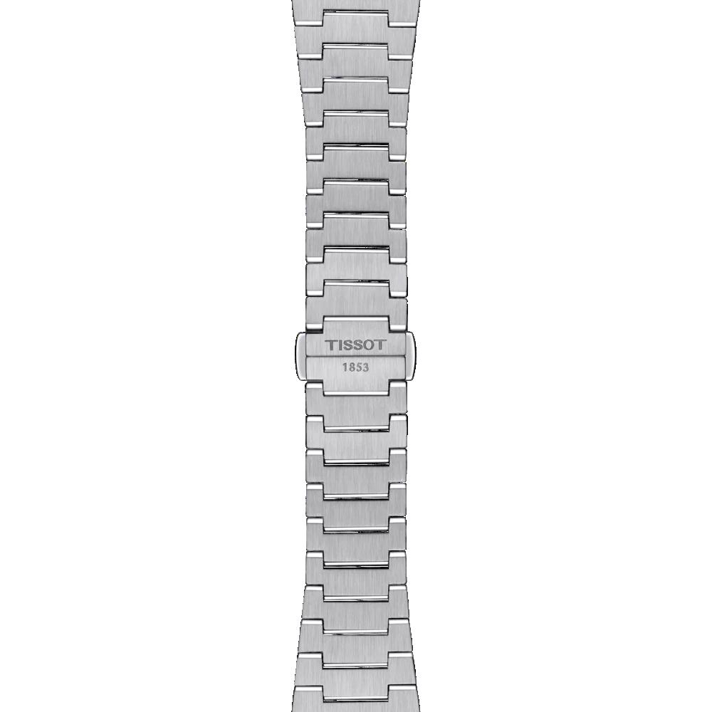 Tissot PRX Ice Blue Quartz clasp view – stainless steel butterfly clasp integrated into the bracelet – premium finishing by HEY WATCH.