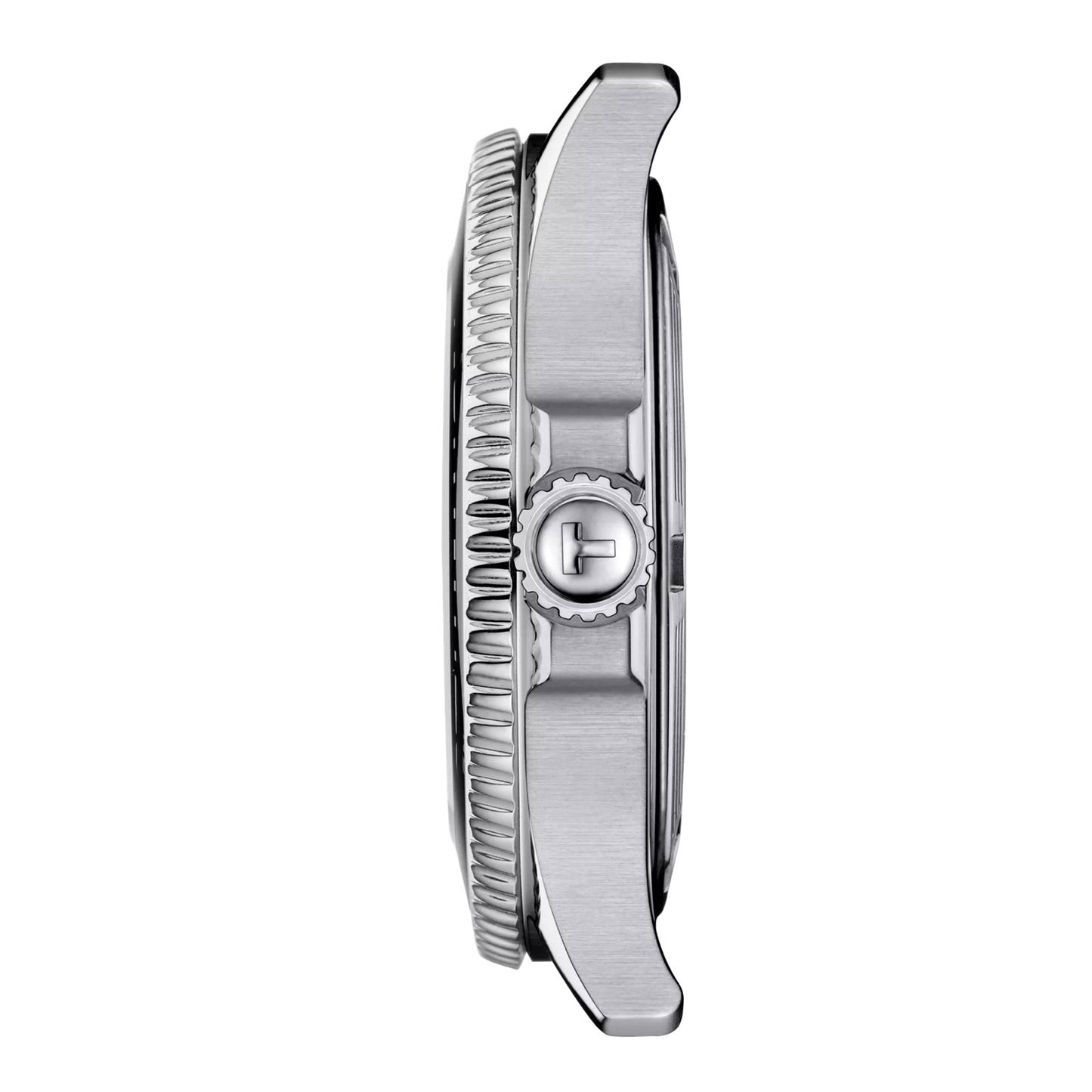 Tissot Seastar 1000 Automatic side view – rugged stainless steel case and crown guard – Swiss dive watch with professional-grade performance – HEY WATCH.
