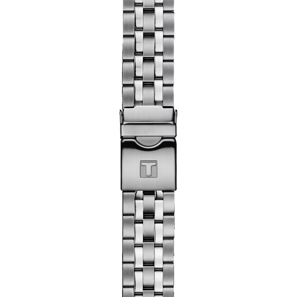 Tissot Seastar 1000 clasp view – secure stainless steel folding clasp with diver extension – high-performance sport watch by HEY WATCH.